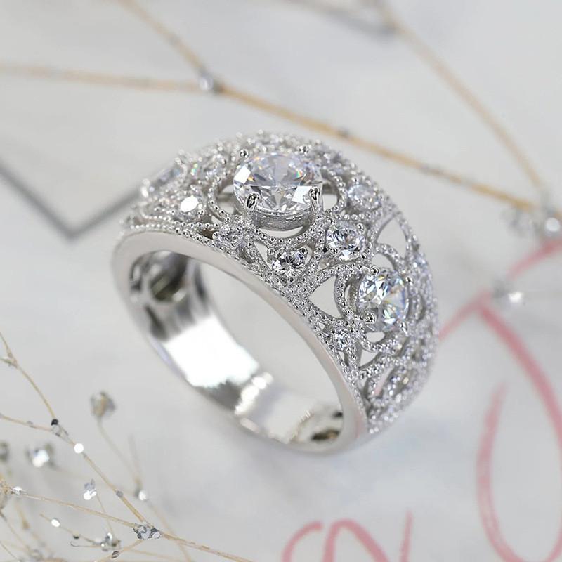 925 Sterling Silver Sparkling Crystal Rings for Women Hollow Out Designed Trendy Female Accessories Wedding Jewelry
