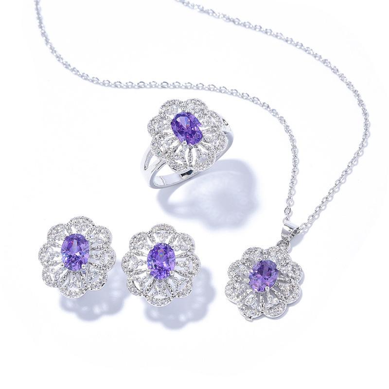 Zircon Set, Versatile Fashion Necklace Earring Set, Flower Set Jewelry.