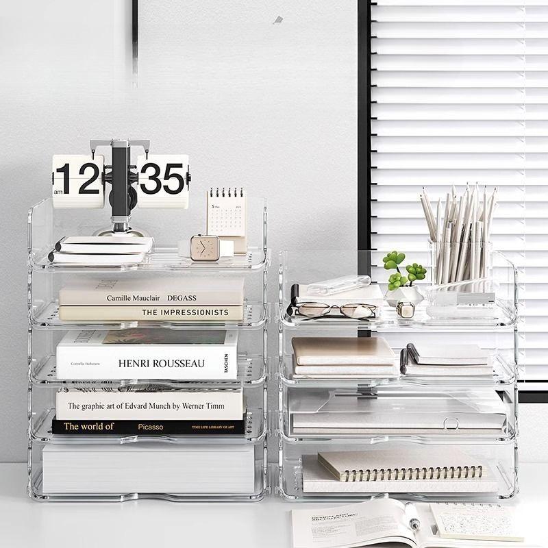 Office Desktop A4 Storage Box for Stationery and Documents, Multi-level Storage Rack for Office Files, Document Storage Stand