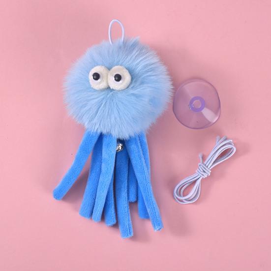 Hanging Fluffy Octopus Cat Toy Interactive Self Play Cat Teaser with Bell Soft Plush Octopus Toy with Elastic String for Indoor Kitten Chasing Playing