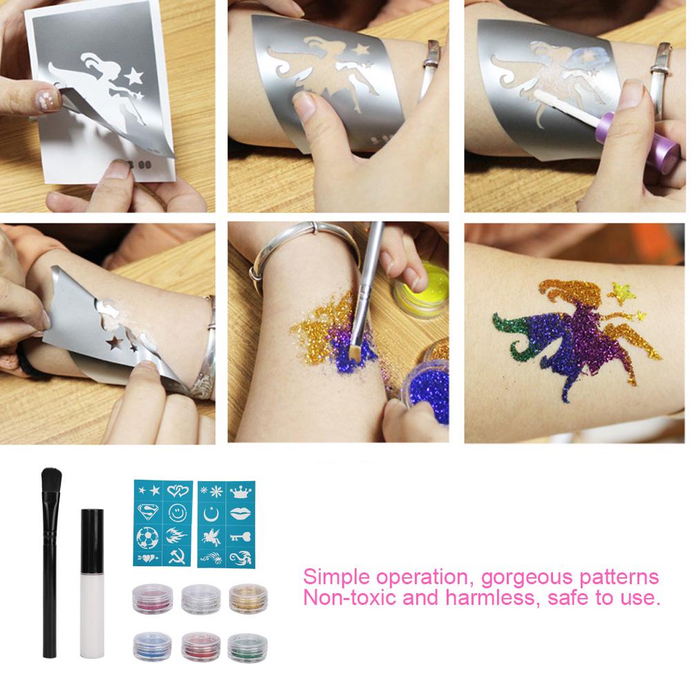 6 Farben Glitzer Tattoos Set Gesicht Körper Farbe Pigment Pulver Temporäre Körper Kunst