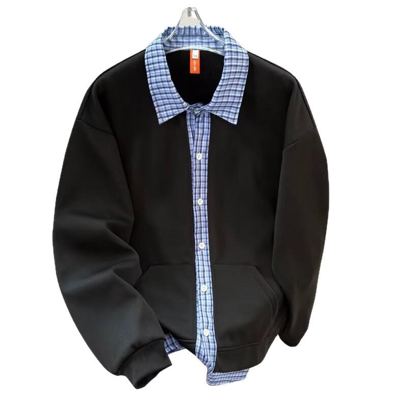 Heavyweight Retro Plaid Patchwork Hoodie Cardigan: Unisex Long Sleeve Sportswear for Autumn