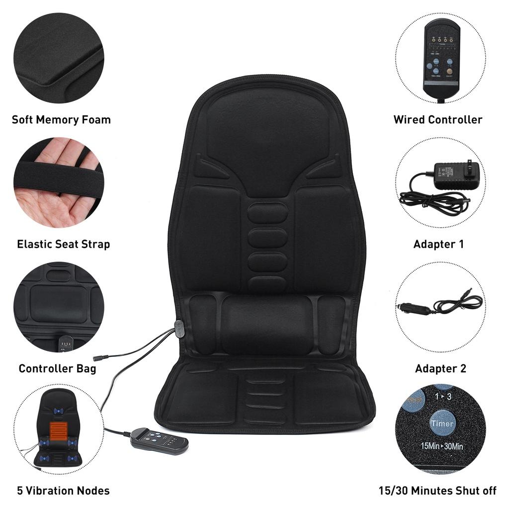 12W Chair Cushion Car Home Heating Vibrator Car Seat Chair Massager Office Lumbar Neck Mattress Pain Relief Electric Back Massager AC 110-230V