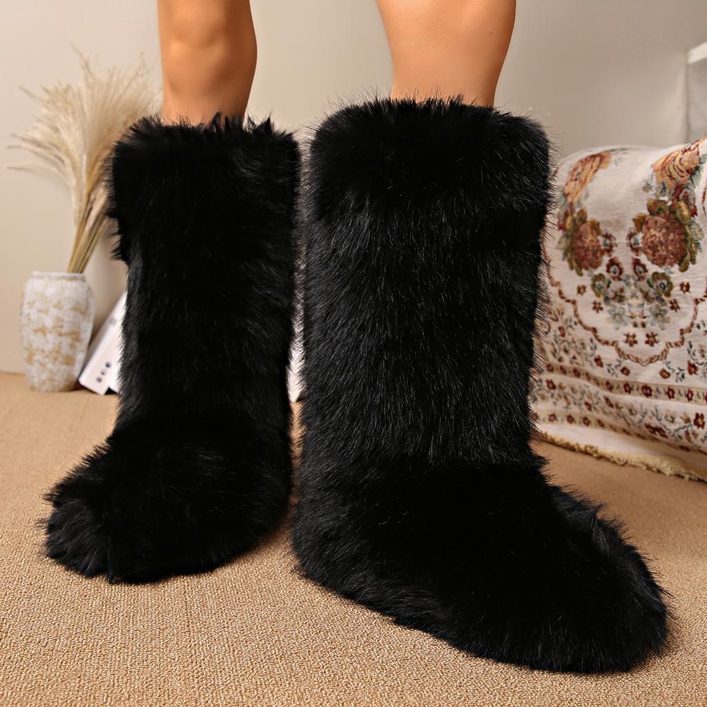 Luxury Furry Snow Boots Women 2025 Winter Over Knee 50cm Thigh High Fluffy Faux Fur Boots Ladies Plush Warm Platform Shoes