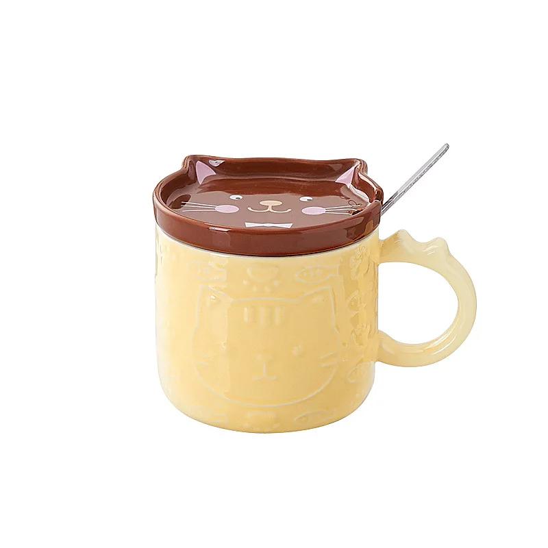 350ML Japanese Cartoon Cat With Cover Coffee Cup Cute Breakfast Cup Creative Coffee  Mug Milk  Mug Couple Water Mug With Lid