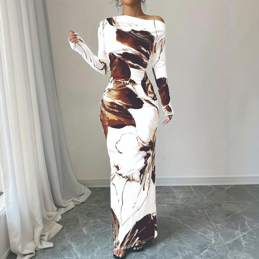 Elegantes Damen Maxikleid mit langen Ärmeln, figurbetont