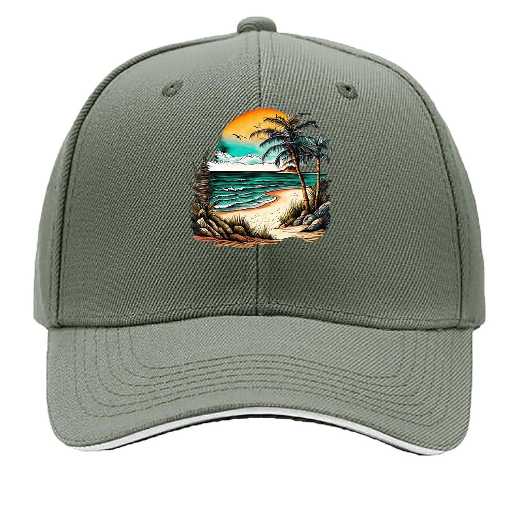 Beach Palm Sunset Graphic Sandwich Baseball Cap
