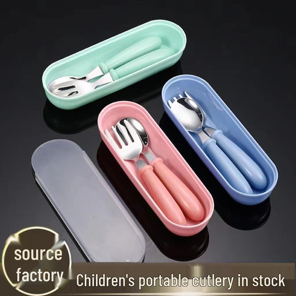 304 Stainless Steel Children's Cutlery Set: Spoon, Fork, and Box – Baby Feeding and Gift Set