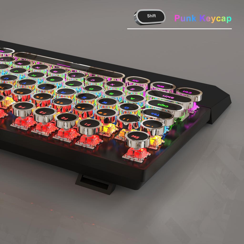 MageGee Typewriter Mechanical Gaming Keyboard Retro Punk Round Keycaps with RGB Rainbow Backlight USB Wired Keyboard for Gaming and Office Windows
