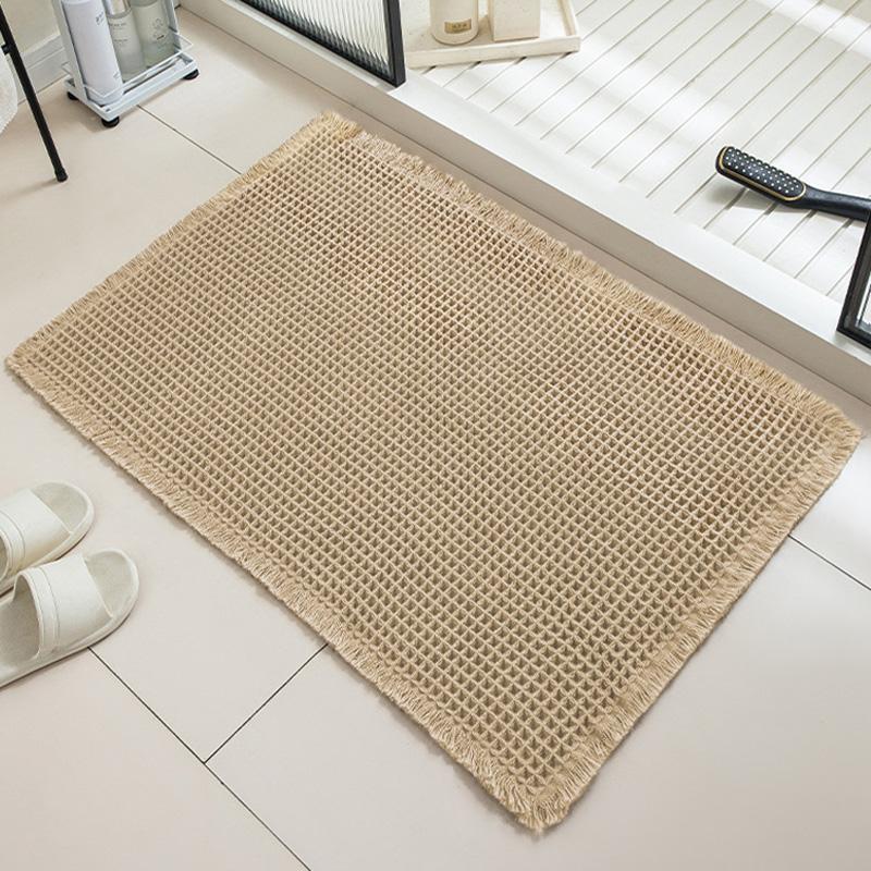 Waffle Bath Mat Absorbent Non Slip & Soft Bath Mats for Bathroom Floor Machine Washable Bathroom Rugs with Tassels Rubber Backed