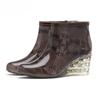 Women's Rain Boots Waterproof Overshoes Female Soft Sole Anti-slip PVC Plastic Shoes Fashion Printed Wedge Heels Zipper Gumboots