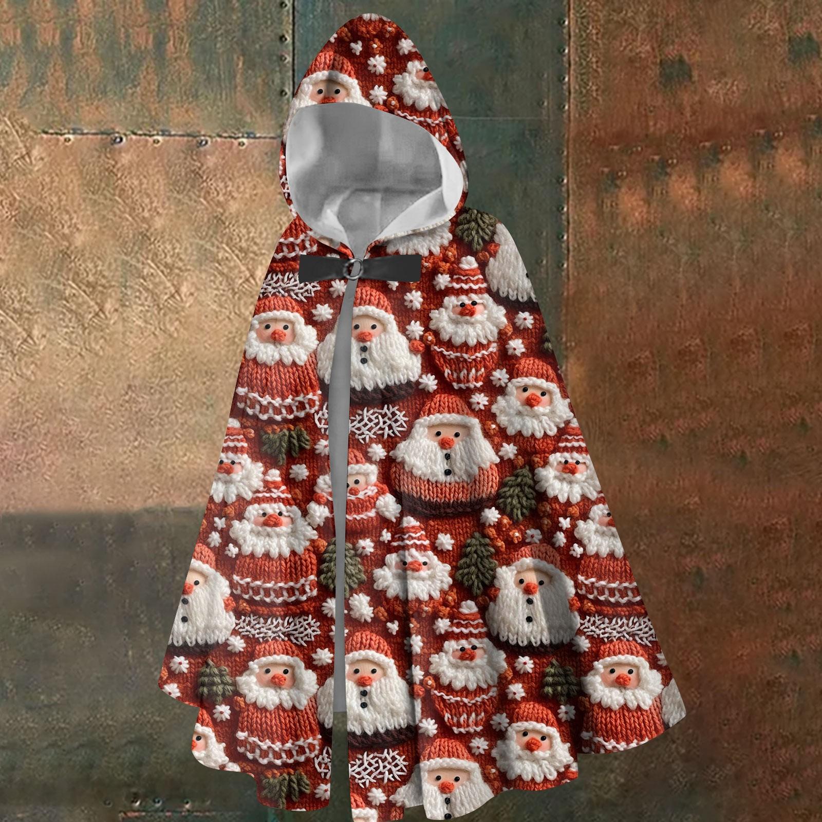 

Рождественский принт - унисекс ретро вертикальная накидка длинная накидка с капюшоном One Size