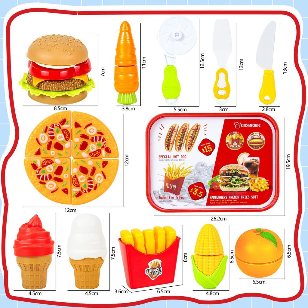 Buz ve Diğer Eğitim Oyuncakları İçeren Kendin Yap Oyun Seti Erkek Çocuklar İçin ve Rol Yapma veya Oyun İçin Mükemmel 30 Parça Çocuklar, Mutfak, Sebzeler, Meyveler,