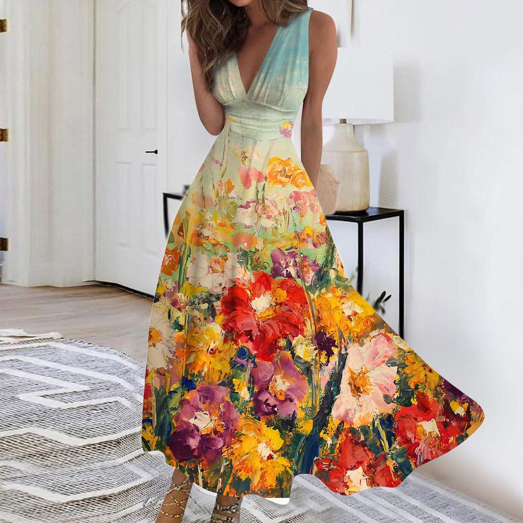 Women's Long Dress Maxi Dress Casual Dress Swing Dress A Line Dress Floral Fashion Streetwear Outdoor Daily Date Print Sleeveless V Neck Dress