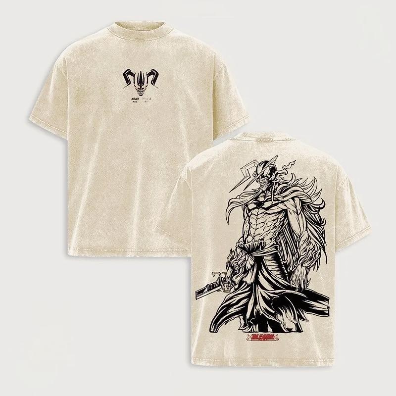 Kurosaki Ichigo BLEACH T-shirt Anime Washed Oversized T Shirt Men Women Clothing Summer Short Sleeve Pure Cotton Tees Tops XXL бежевый 1590₽