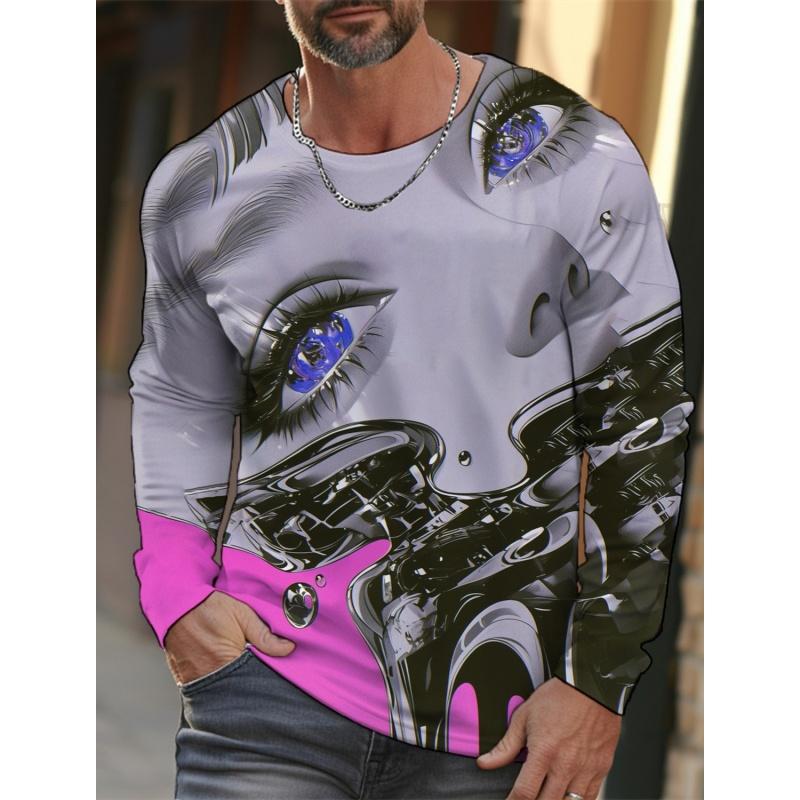 Beautiful Young Girl Pattern Men's T-shirts Cool Machinery 3D Print T Shirts Autumn Casual Loose O-Neck Long Sle