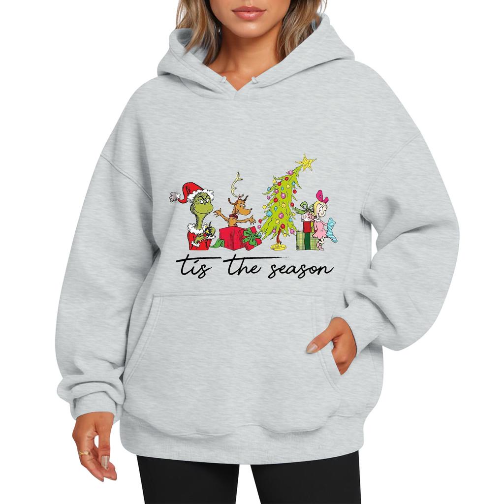 Ladies' Christmas Style Printed Hoodie With Wool And Pockets For Women