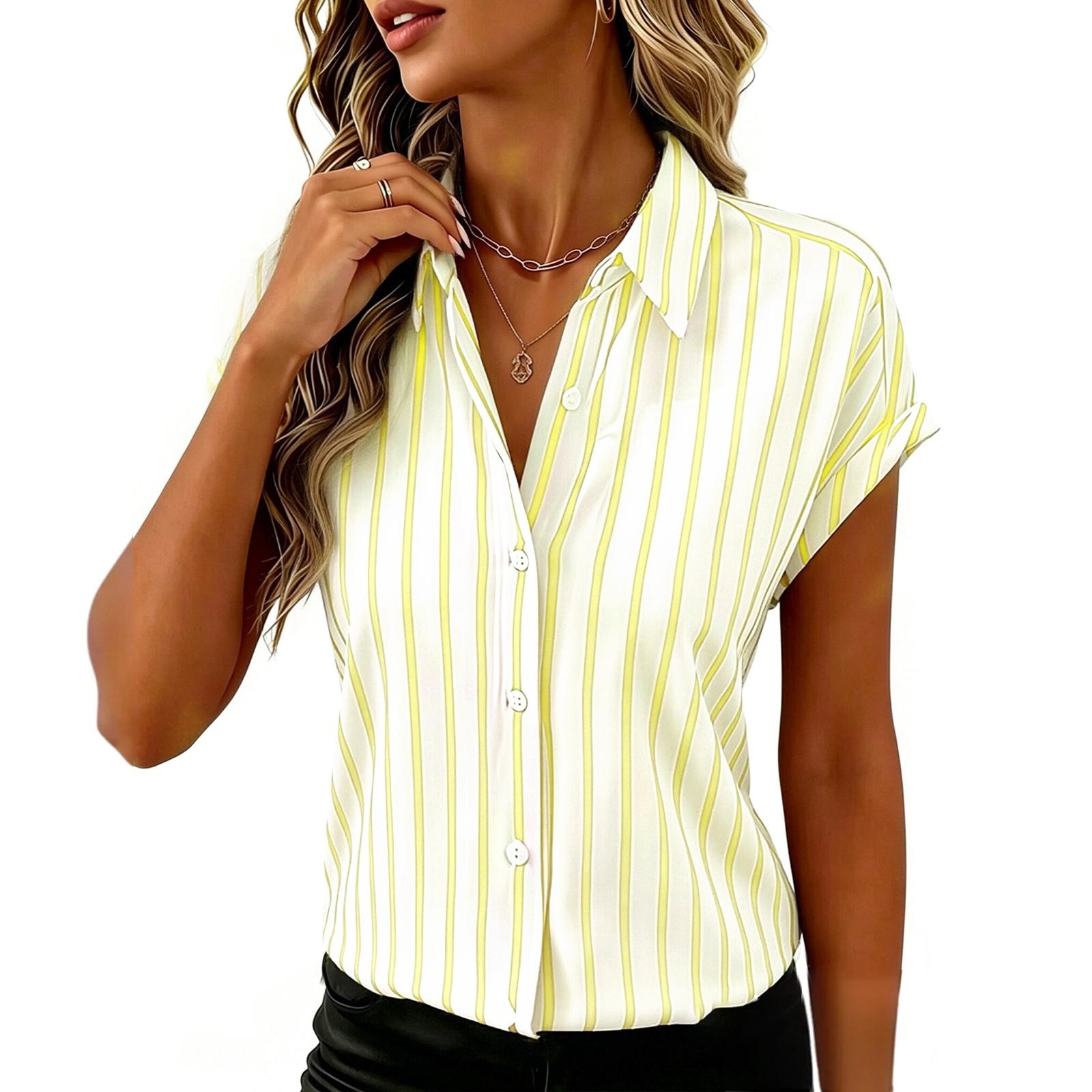 Women s Summer  Off Shoulder Sleeve Button Striped Women s Shirt M