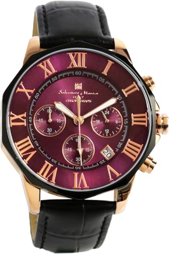 Hodinky Salvatore Mara červený chronograf 10 ATM vodotěsné business formální pánské kožený řemínek černý.