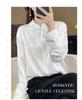 Women's Summer Stand Collar Jacquard Shirt in Solid Color Silk Satin