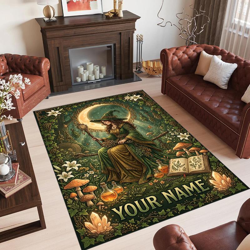 Witchcraft Theme Crystal Velvet Rug Personalized Custom Name Text Soft Floor Mat Home Decor