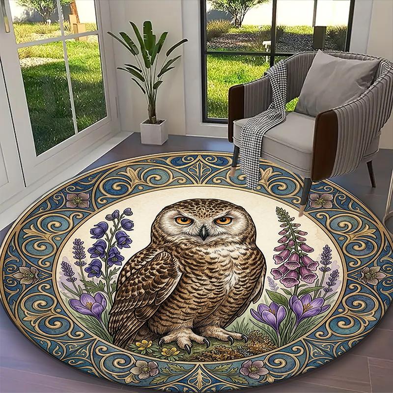 

1pc Nocturnal Owl Lunar Glow Printed Chair Rug for Home Office Use, Living Room Kitchen Game Room Round Carpet Diameter 60cm