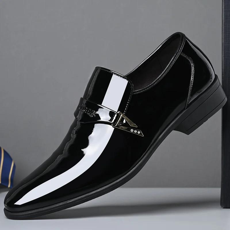 Leather Shoes for Men 2025 New Patent Leather Business Men Casual Shoes Slip On Party Dress Footwear Pointed Toe Loafers