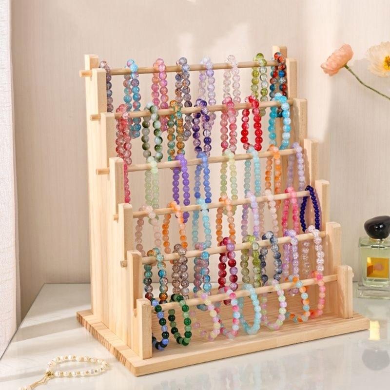 Tiered Stepped Wood Jewelry Holder Rack For Bracelet Necklace Storage Wooden Construction Wrist Accessories Holder