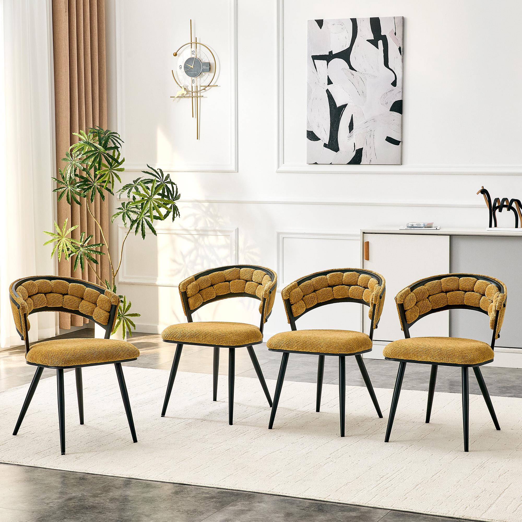 Set of 4 Yellow Velvet Dining