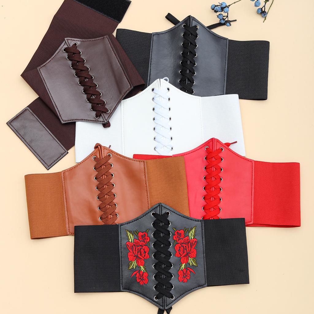Fashion Slim Elastic Pu High Waist Belt Women Vintage Elegant Simple Lace-up Black Punk And Gothic Daily Wide Belt