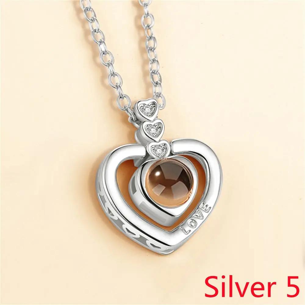 1PC Fashion Love Heart Letter Crystal Necklace 100 Languages I Love You Projection Pendant Necklace Women Jewelry Friends Gifts
