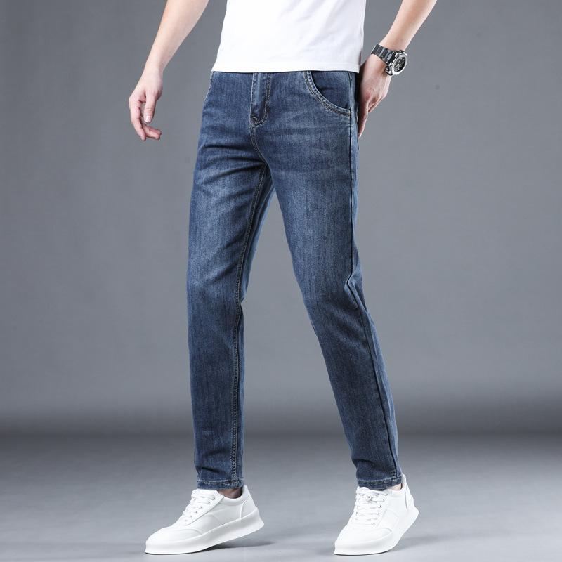 Slim-fit Straight-leg Jeans for Men, Summer Thin, Men's Slim-fit Straight-leg Elastic Color Bottom Casual Jeans
