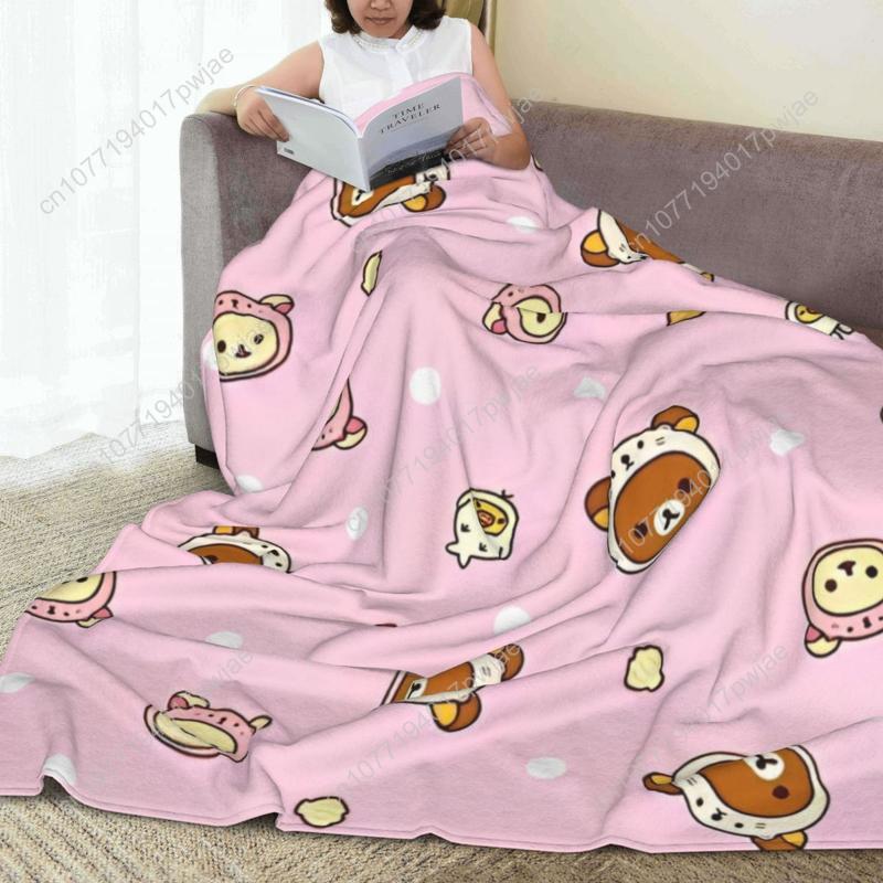 Rilakkuma Cartoon Flannel Blanket Super Warm Throw Blanket for Couch Chair Decorative Print Bedspread Sofa Bed Cover