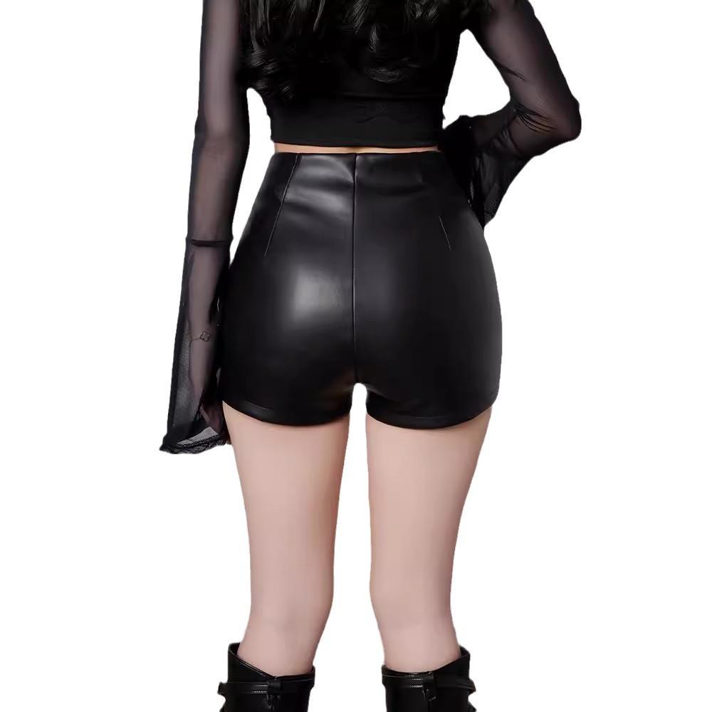 Dámské podzimní jarní bodycon šortky s vysokým pasem, super krátké, vnější oblečení, pro drobné postavy, základní šortky z PU kůže, mini šortky, univerzální, úzký střih, hot pants