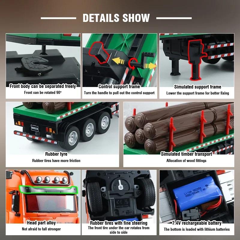 Huina 1313 118 9CH 2.4G Remote Control Timber Transport Truck Log Trailer Realistic Carrier RC Construction Logging Car Toys