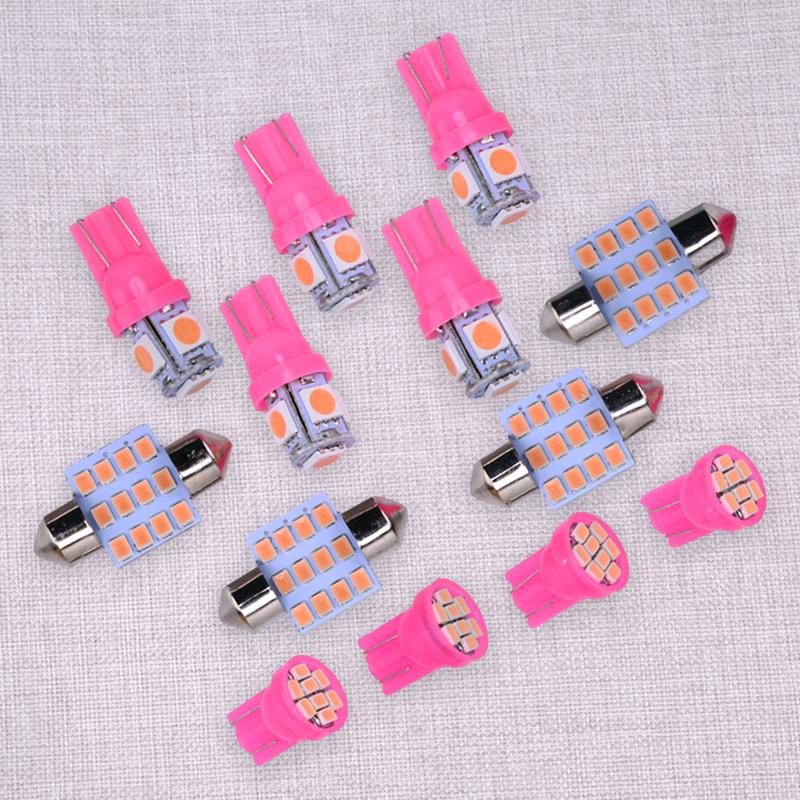 13pcs Pink LED Car Interior Light Dome Map License Plate Lamp Bulb Kit 12V 6000K