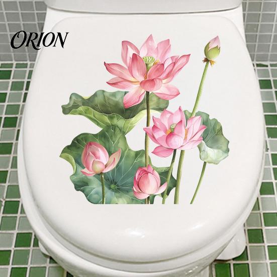 Waterproof Lotus Flower Stickers Leaf Toilet Sticker, Peel and Stick Bathroom Nursery Wall Decor Decal, Removable Lid Sticker