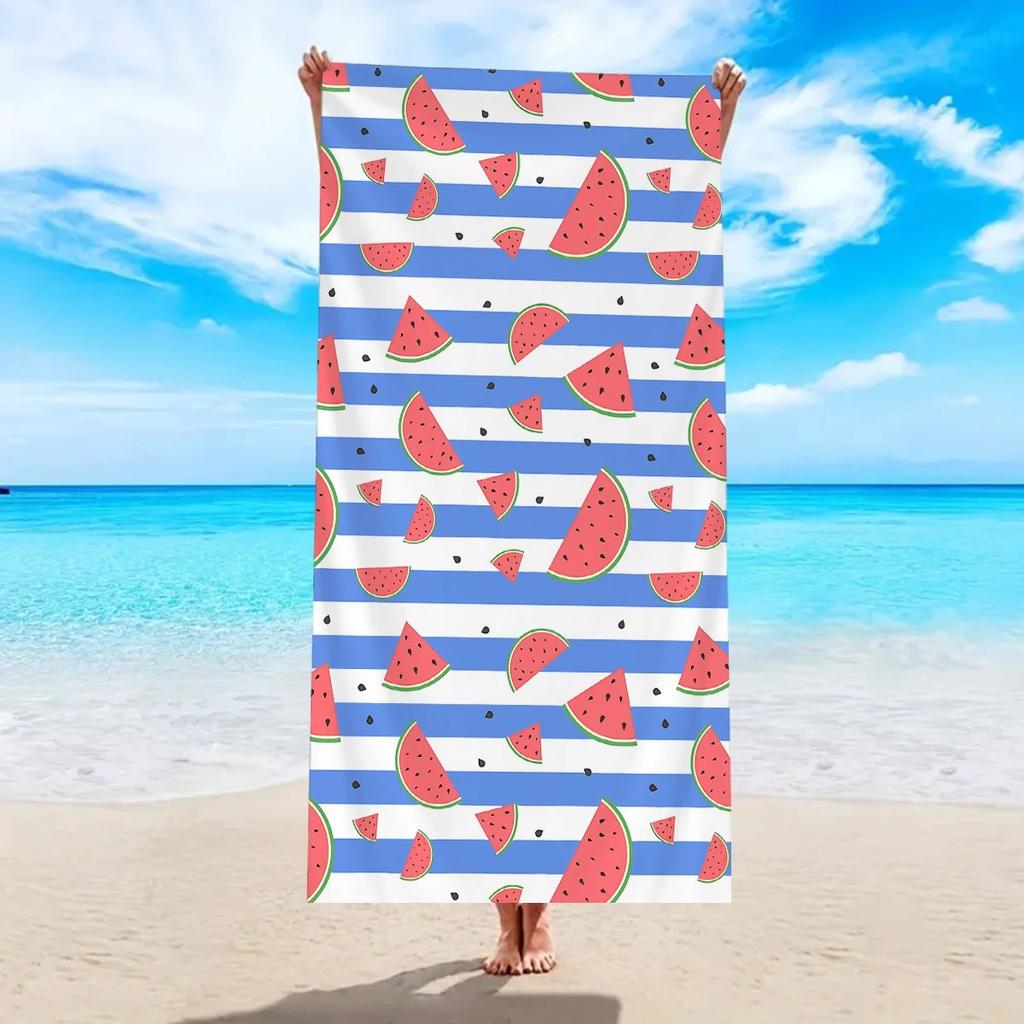 Fresh Watermelon Striped Beach Towel 2D Flat Printed Peach Skin Fabric Soft Bath Towel Summer Vacation Swimming Pool