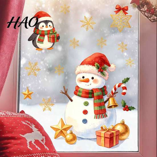 Christmas Party Supplies Window Clings, Cute Santa Claus Snowman Xmas Tree Stickers, Theme Wall Decals Winter PVC Static Glass Decal for Living Room,