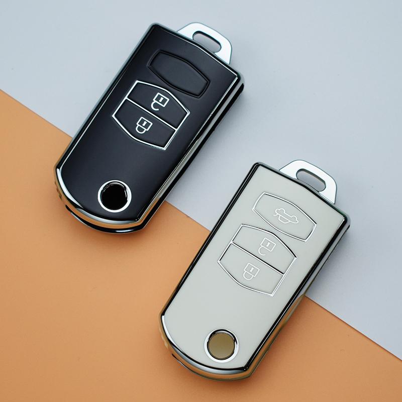 For Mazda 3 2 6 2003 2004 2005 2006 2007 2008 2009 2010 2011 2012 2013 2/3 Buttons Soft Tpu Flip Car Key Case Cover Car Holder