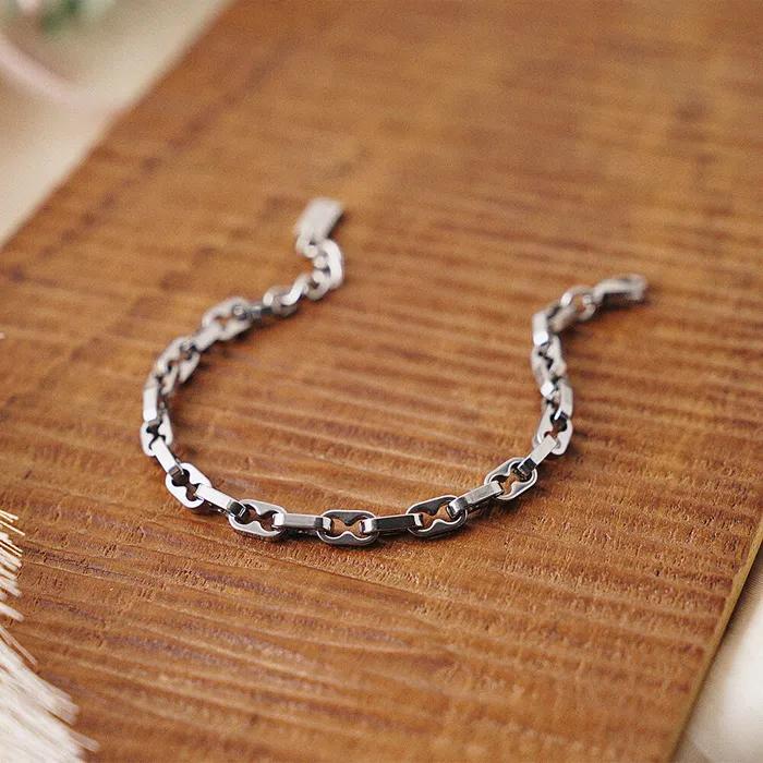 5 Double Hole Link Surgical Steel Chain Bracelet (C2501AC1226_SV)