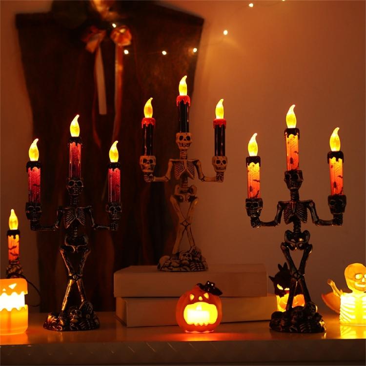 Halloween Skeleton Candle Holder with Flameless Candle LED Light Decorative Table Lamp for Halloween Party Centerpieces
