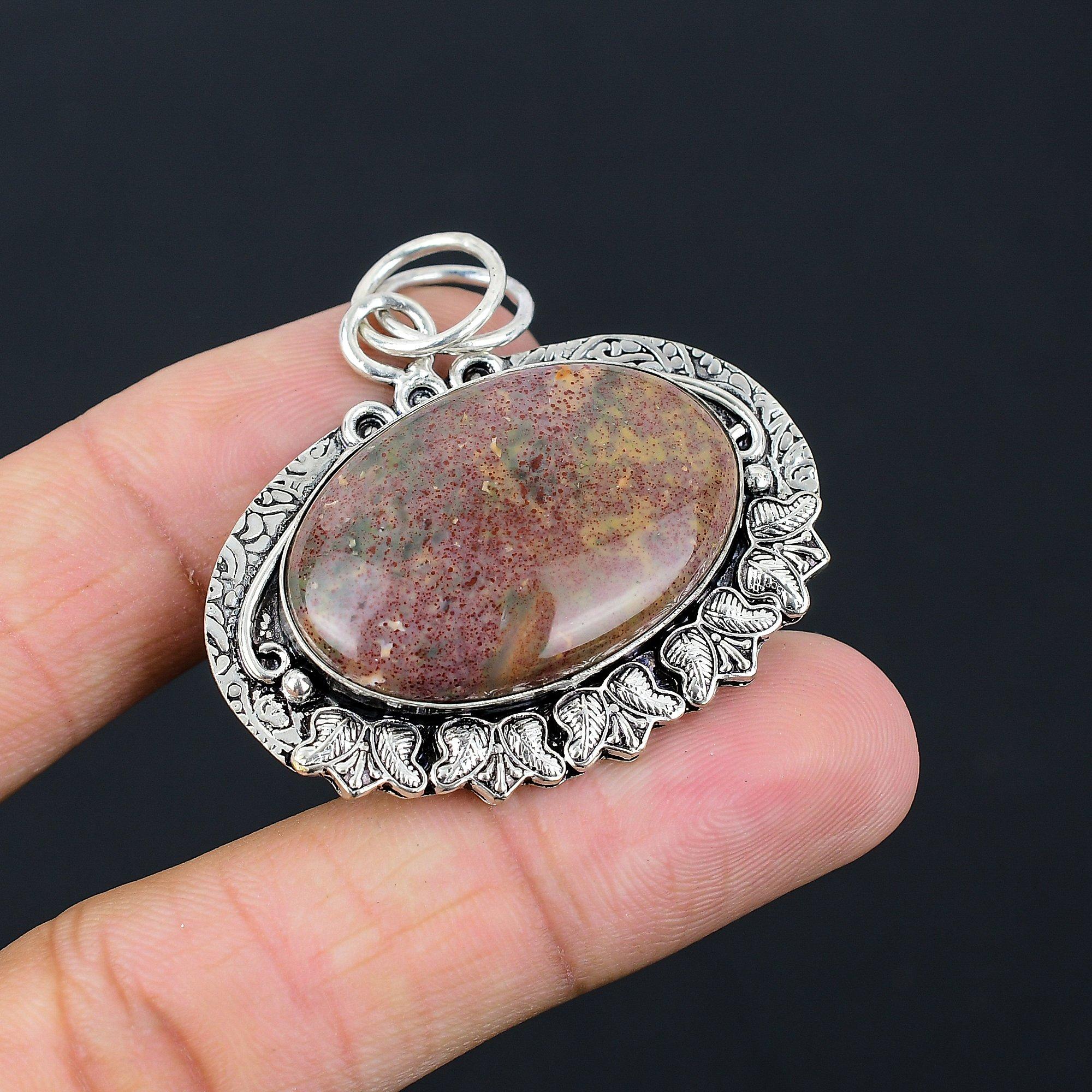 Daughters Day Sale Oval Bloodstone Stone 925 Silver Handmade Trendy Wife Pendant