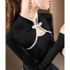 Autumn Winter New Women Pullovers Half High Collar Hollow Out Fashion Retro Buckle Slim Long Sleeve T-shirt Tops