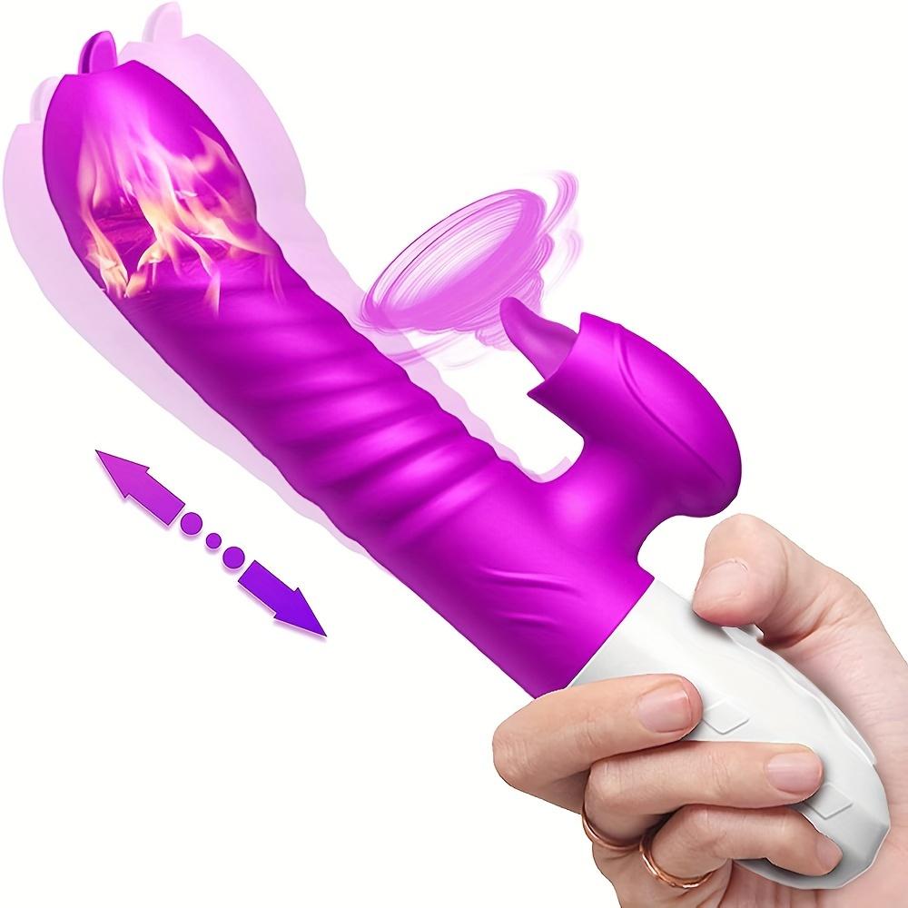 Thrusting G Spot Rabbit Dildo Vibrator, Tongue Licking Rotating Vibrating Women Couples Adult Sex Toys, Female Clitoris Vibrator Wand Stimulator Toy