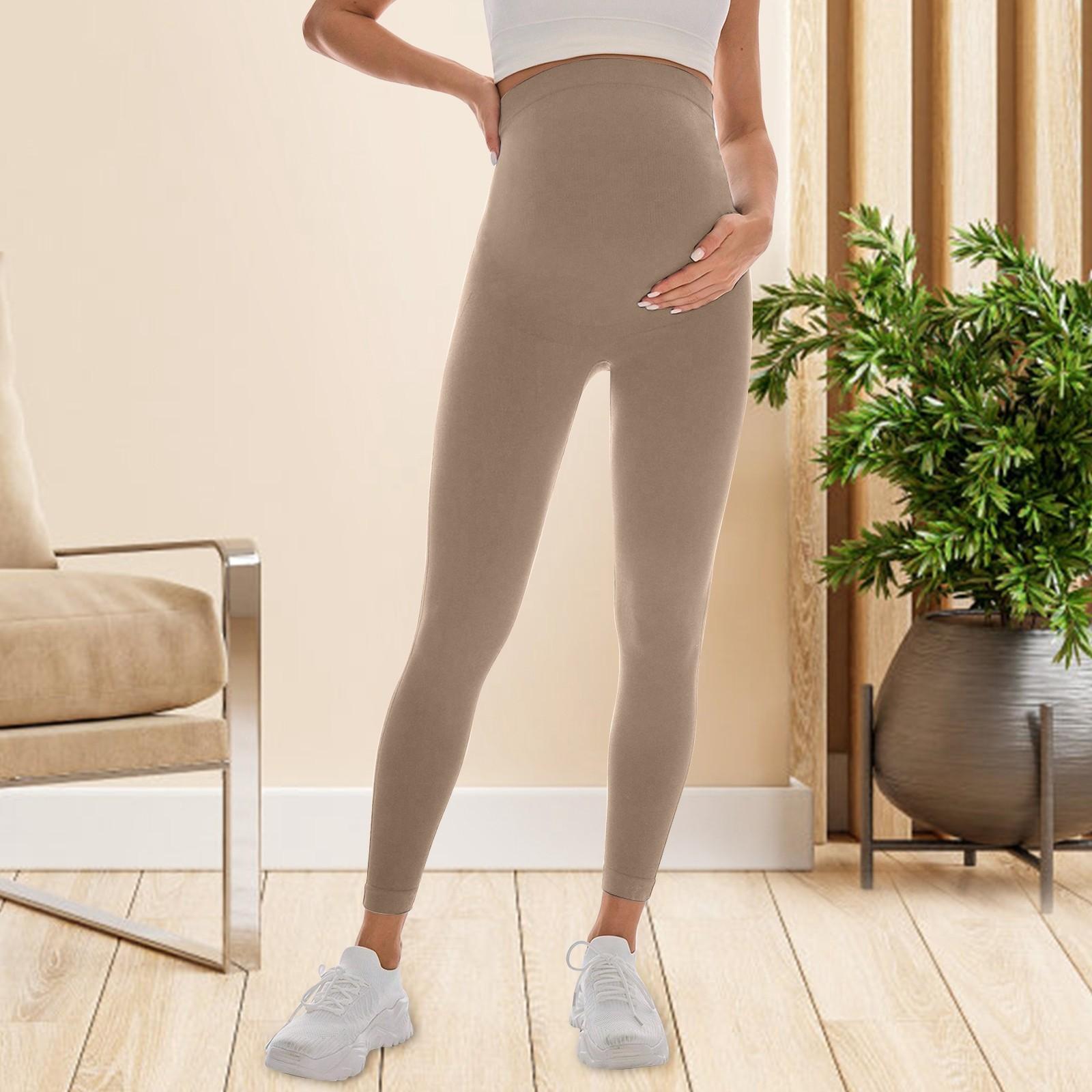 

Вагітні жінки носять спортивні та повсякденні легінси, які щільно прилягають, і безшовні штани для йоги S хакі