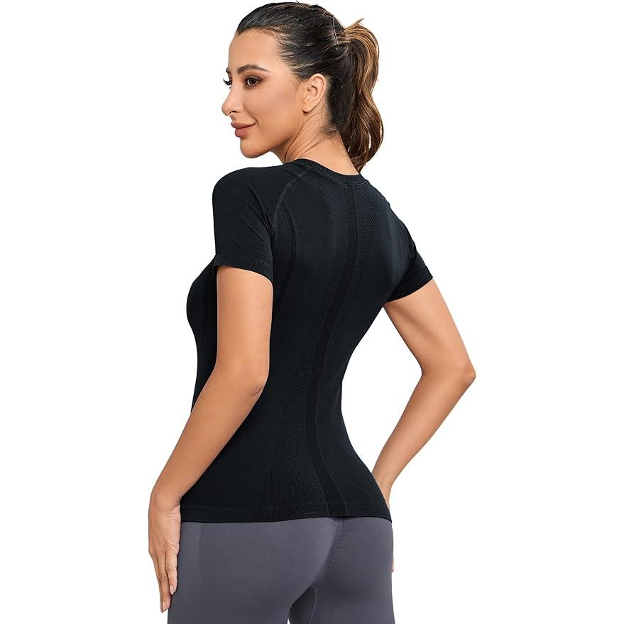 Women's Workout Tops Yoga Short Sleeve Solid Spandex/Nylon Seamless Gym Shirts
