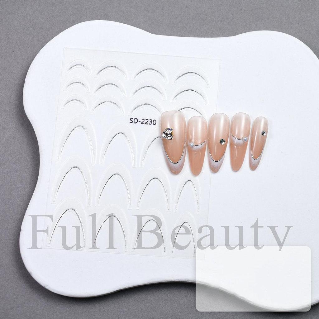 French Nail Stickers Black White Nail Art Decals Colorful Sliders Manicure Decor Gold Silver Nail Stickers