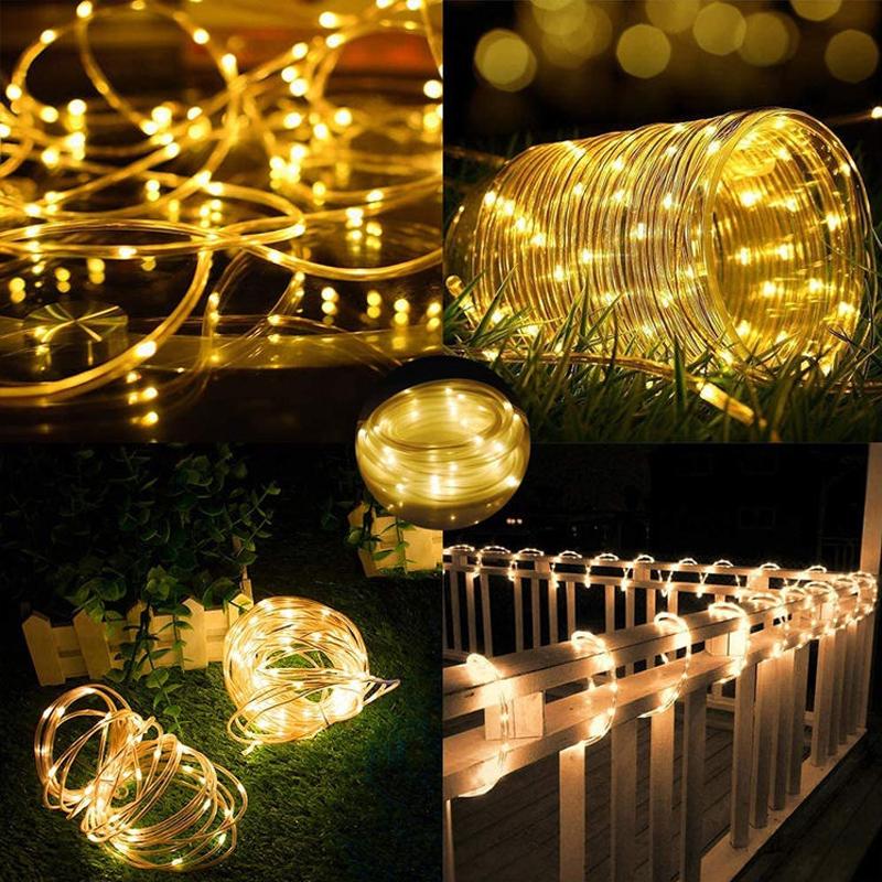 Solar Rope Strip Light Fairy String Garden Christmas Decoration Garland Xmas Solar Rope String Light Fairy Strip 32M/22M/12M/7M
