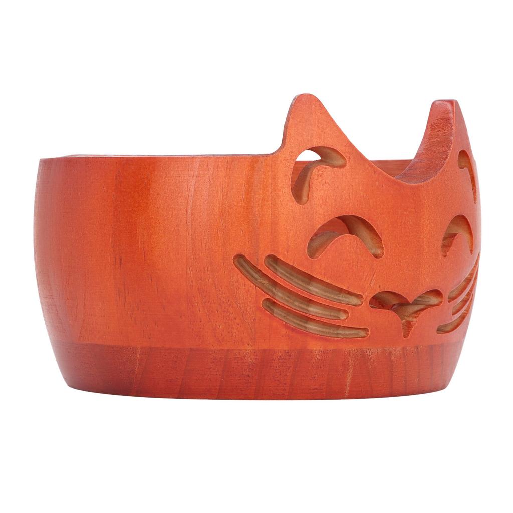 Yarn Bowl Wooden Cute Cat Shape Holder Dispenser Crochet Storage Supplies
